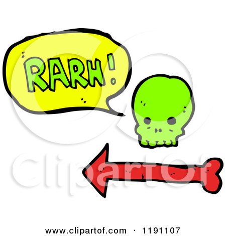 Cartoon of a Skull with a Bone Directional Arrow Speaking - Royalty Free Vector Illustration by lineartestpilot