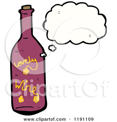 Cartoon of a Wine Bottle Thinking - Royalty Free Vector Illustration by lineartestpilot