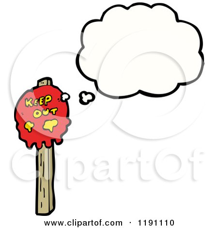 Cartoon of a Skull on a Post Thinking - Royalty Free Vector Illustration by lineartestpilot