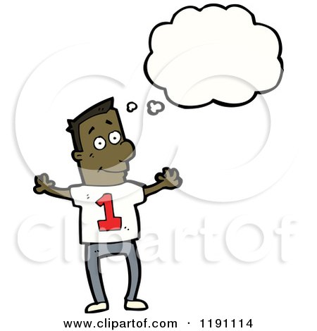 Cartoon of a Man Wearing a Shirt with the Number 1 - Royalty Free Vector Illustration by lineartestpilot
