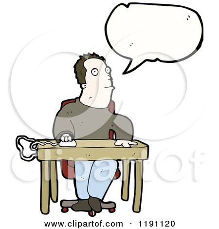 Cartoon of a Man at a Desk Speaking - Royalty Free Vector Illustration by lineartestpilot