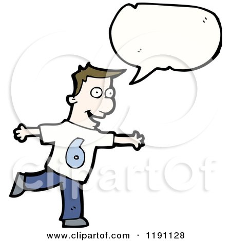 Cartoon of a Man Wearing a T-Shirt with the Number 6 Speaking - Royalty Free Vector Illustration by lineartestpilot