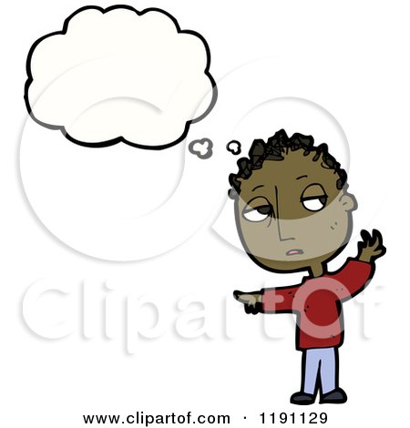 Cartoon of a Black Boy Thinking - Royalty Free Vector Illustration by lineartestpilot