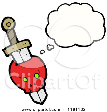 Cartoon of a Skull and Dagger Thinking - Royalty Free Vector Illustration by lineartestpilot