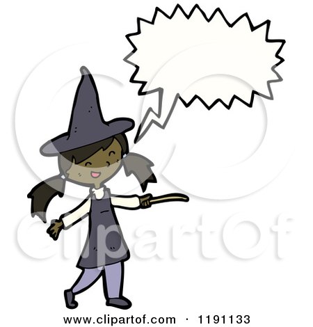 Cartoon of a Black Girl Dressed As a Witch Speaking - Royalty Free Vector Illustration by lineartestpilot