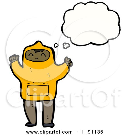Cartoon of a Black Boy Wearing a Hoodie Thinking - Royalty Free Vector Illustration by lineartestpilot
