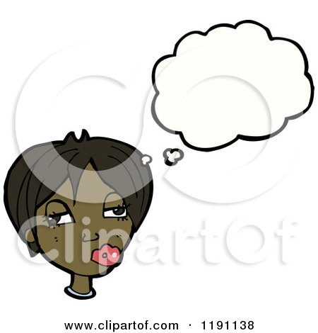 Cartoon of an African American Girl Thinking - Royalty Free Vector Illustration by lineartestpilot