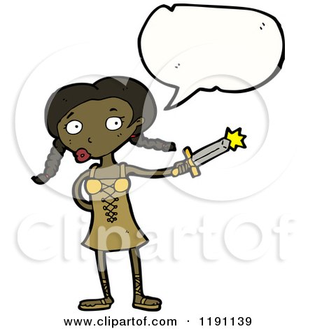 Cartoon of a Black Viking Girl Speaking - Royalty Free Vector Illustration by lineartestpilot