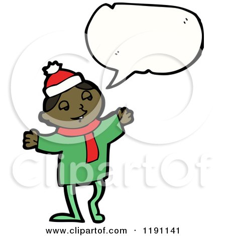 Cartoon of a Black Christmas Elf Speaking - Royalty Free Vector Illustration by lineartestpilot