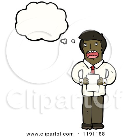 Cartoon of an African American Man Reading and Thinking - Royalty Free Vector Illustration by lineartestpilot