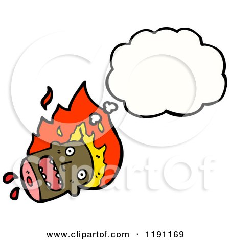 Cartoon of a Flaming Decapitated Head Thinking - Royalty Free Vector Illustration by lineartestpilot