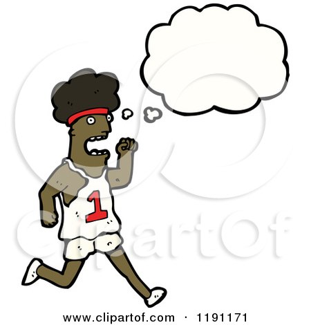 Cartoon of a Running Black Man Thinking - Royalty Free Vector Illustration by lineartestpilot