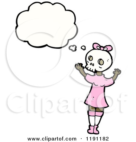 Cartoon of a Girl Wearing a Skull Mask Thinking - Royalty Free Vector Illustration by lineartestpilot