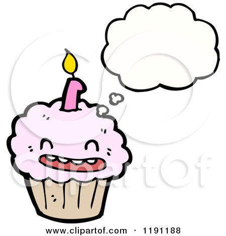 Cartoon of a Birthday Cupcake Thinking - Royalty Free Vector Illustration by lineartestpilot