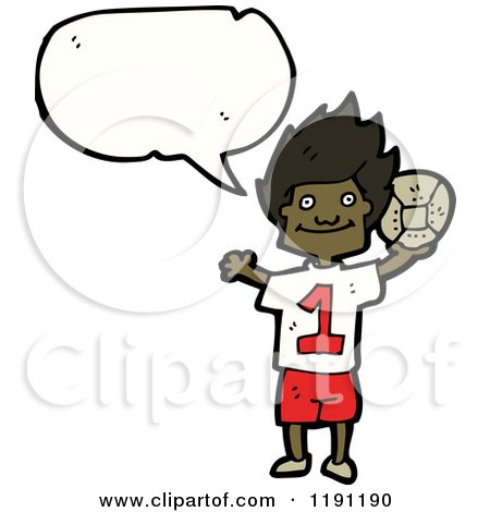 Cartoon of a Black Boy Playing Soccer Speaking - Royalty Free Vector Illustration by lineartestpilot