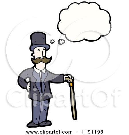 Cartoon of a Man Wearing a Top Hat with a Cane Thinking - Royalty Free Vector Illustration by lineartestpilot