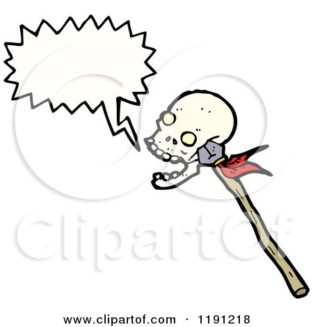 Cartoon of a Skull on a Spear Speaking - Royalty Free Vector Illustration by lineartestpilot