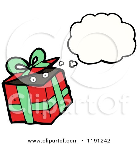 Cartoon of a Christmas Gift Thinking - Royalty Free Vector Illustration by lineartestpilot