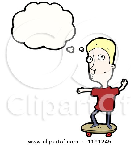 Cartoon of a Boy Skateboarding and Thinking - Royalty Free Vector Illustration by lineartestpilot
