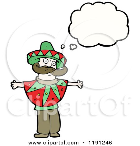 Cartoon of a Mexican Man Thinking - Royalty Free Vector Illustration by lineartestpilot