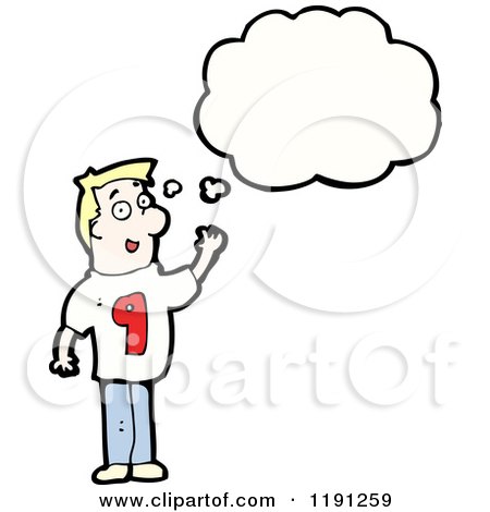 Cartoon of a Man Wearing a Shirt with the Number 1 Thinking - Royalty Free Vector Illustration by lineartestpilot