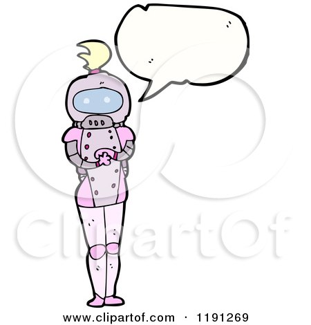 Cartoon of a Female Robot Speaking - Royalty Free Vector Illustration by lineartestpilot
