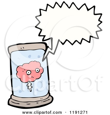 Cartoon of a Brain in a Jar Speaking - Royalty Free Vector Illustration by lineartestpilot