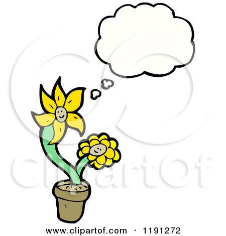 Cartoon of a Yellow Flower in a Pot Thinking - Royalty Free Vector Illustration by lineartestpilot