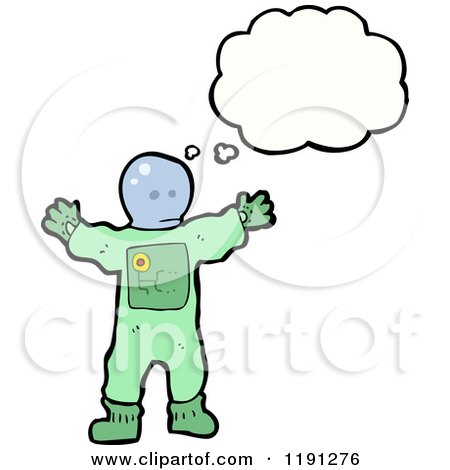 Cartoon of a Spaceman Thinking - Royalty Free Vector Illustration by lineartestpilot