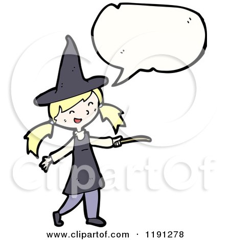 Cartoon of a Girl Dressed in a Witch Costume Speaking - Royalty Free Vector Illustration by lineartestpilot