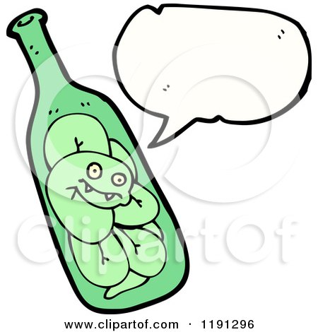 Cartoon of a Tequila Bottle with a Worm Speaking - Royalty Free Vector Illustration by lineartestpilot