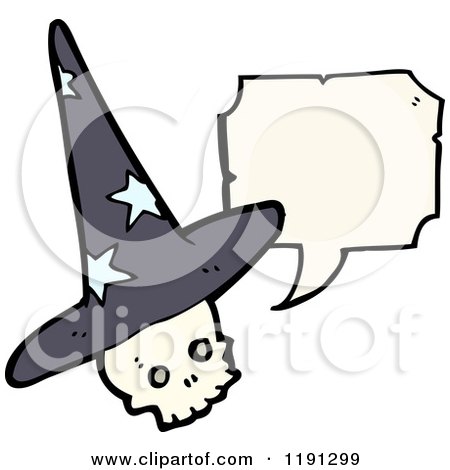 Cartoon of a Skull Wearing a Witch Hat Speaking - Royalty Free Vector Illustration by lineartestpilot