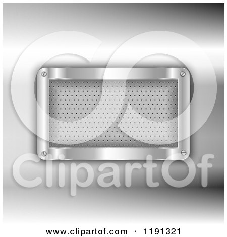 Clipart of a 3d Frame Around Perforated Metal on Gray - Royalty Free Vector Illustration by KJ Pargeter
