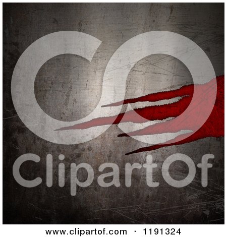Clipart of a 3d Background of Grungy Scratched Metal and Red - Royalty Free CGI Illustration by KJ Pargeter