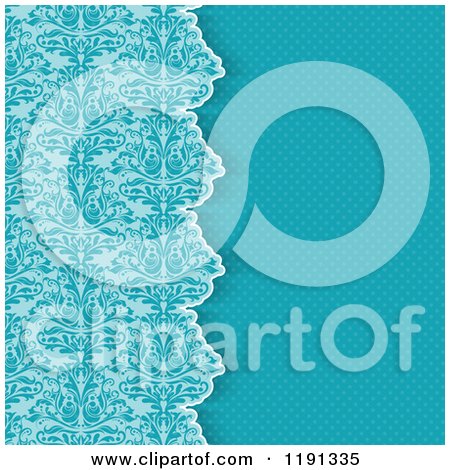 Clipart of a Turquoise Background with Polka Dots and a Border of Damask - Royalty Free Vector Illustration by KJ Pargeter