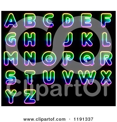 Clipart of Gradient Neon Light Letters on Black - Royalty Free CGI Illustration by stockillustrations