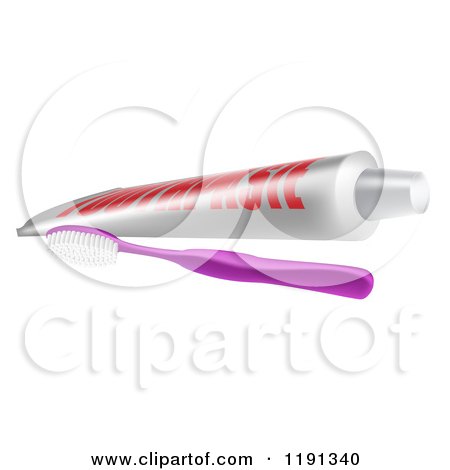 Clipart of a Purple Toothbrush and Tube of Paste - Royalty Free Vector Illustration by AtStockIllustration