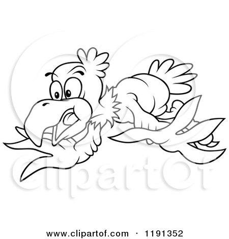 Cartoon of a Flying Surprised Eagle Line Art - Royalty Free Vector Clipart by dero