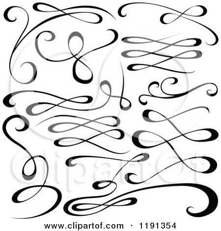 Clipart of a Black and White Calligraphic Designs 3 - Royalty Free Vector Illustration by dero