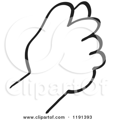 Clipart of a Black and White Hand Gesturing Dulya Fig - Royalty Free Vector Illustration by Zooco