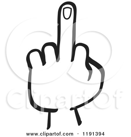 Clipart of a Black and White Hand Holding up a Middle Finger - Royalty Free Vector Illustration by Zooco