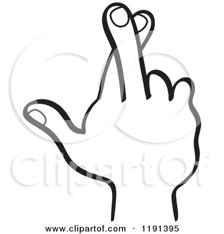 Clipart of a Black and White Hand with Crossed Fingers - Royalty Free Vector Illustration by Zooco