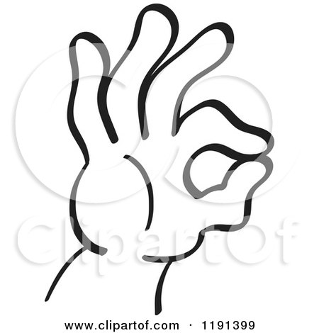 Clipart of a Black and White Hand Gesturing Ok - Royalty Free Vector Illustration by Zooco
