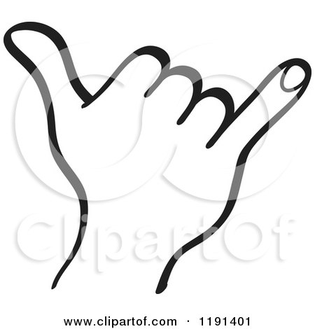 Clipart of a Black and White Hand Gesturing Shaka - Royalty Free Vector Illustration by Zooco