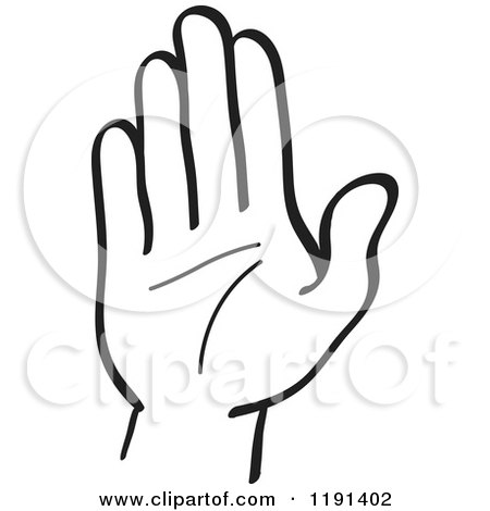 Clipart of a Black and White Hand Gesturing Stop - Royalty Free Vector Illustration by Zooco