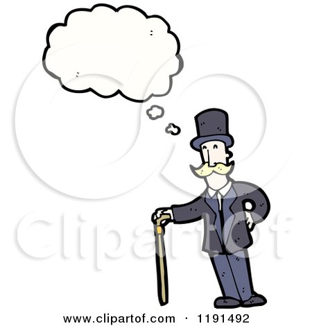 Cartoon of a Man in a Top Hat with a Cane Thinking - Royalty Free Vector Illustration by lineartestpilot