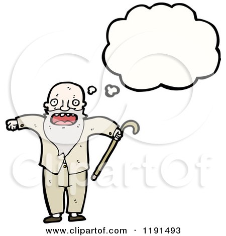 Cartoon of an Old Man with a Cane Thinking - Royalty Free Vector Illustration by lineartestpilot
