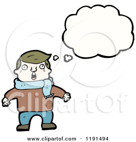 Cartoon of a Boy Wearing a Scarf Thinking - Royalty Free Vector Illustration by lineartestpilot