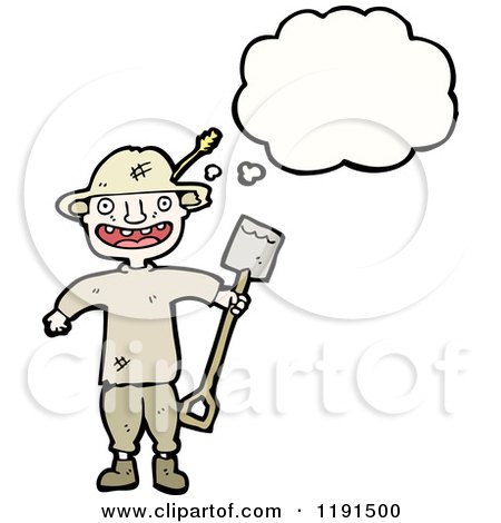 Cartoon of a Man with a Shovel Thinking - Royalty Free Vector Illustration by lineartestpilot