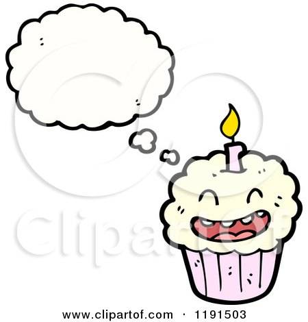 Cartoon of a Birthday Cupcake Speaking - Royalty Free Vector Illustration by lineartestpilot